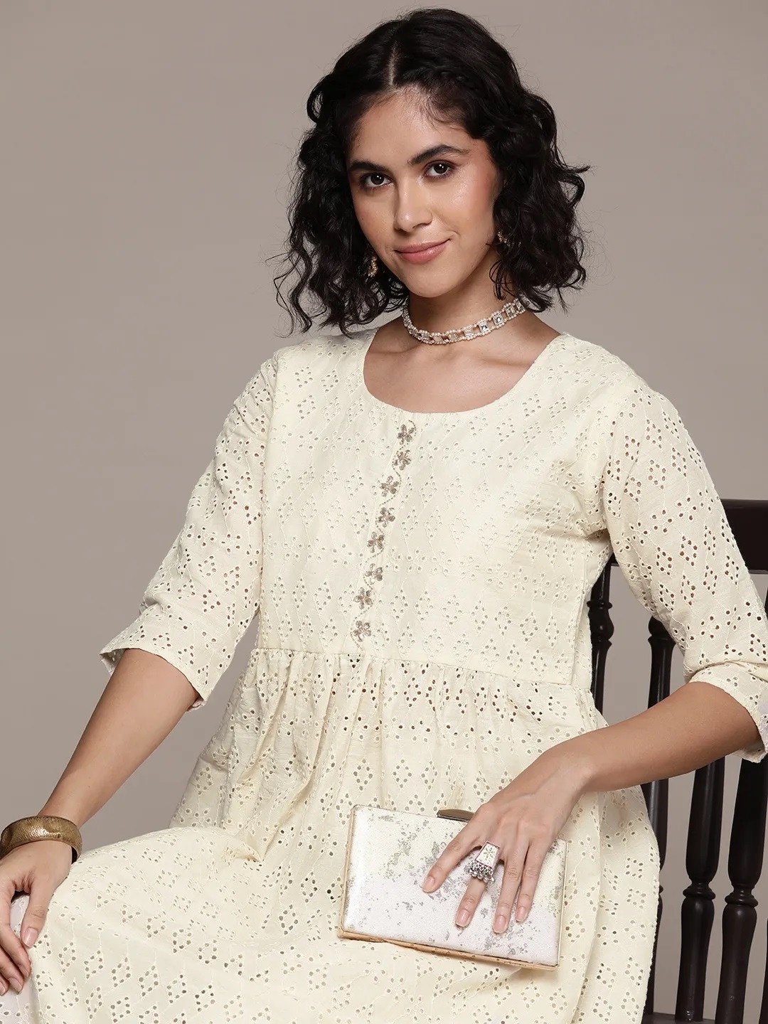 ES68_Off-White Schiffli Cotton Kurti with Palazzo