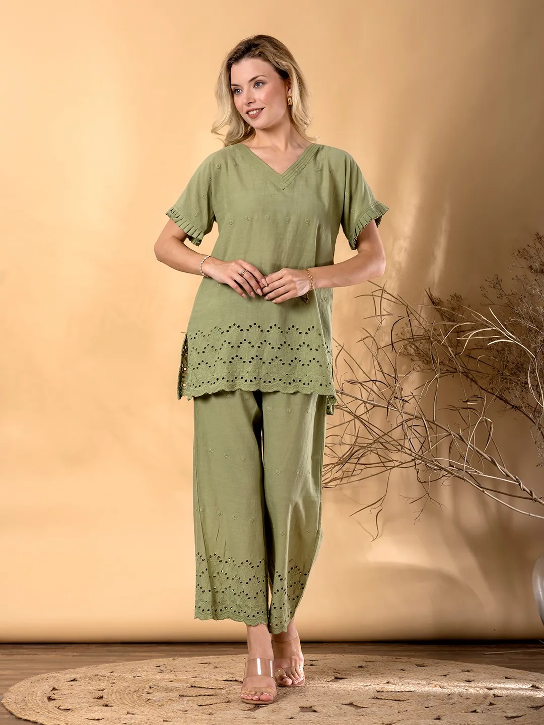 ES71_Cotton schiffli embroidery co-ord set