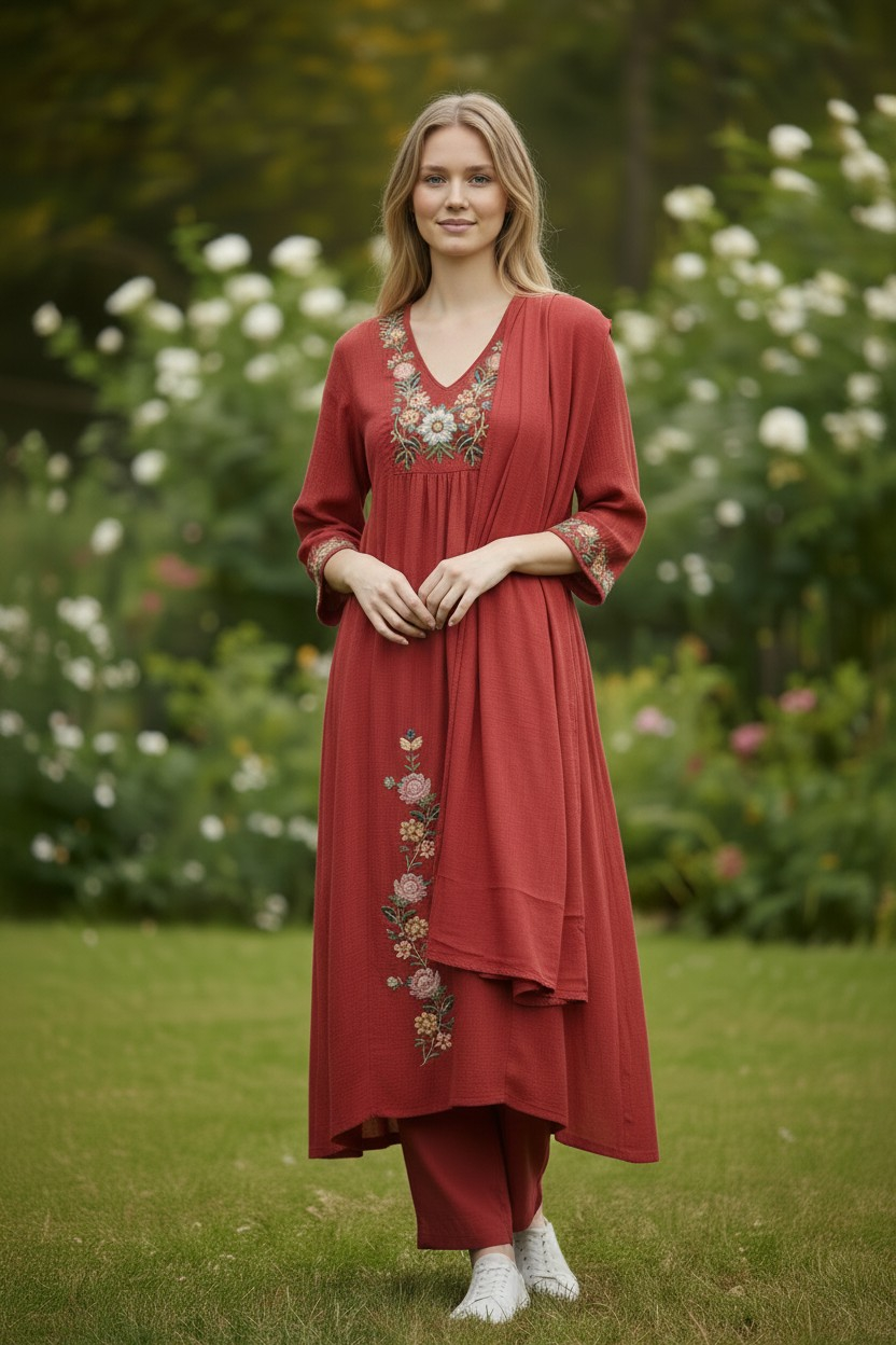 ES19_chanderi suit set in rust red