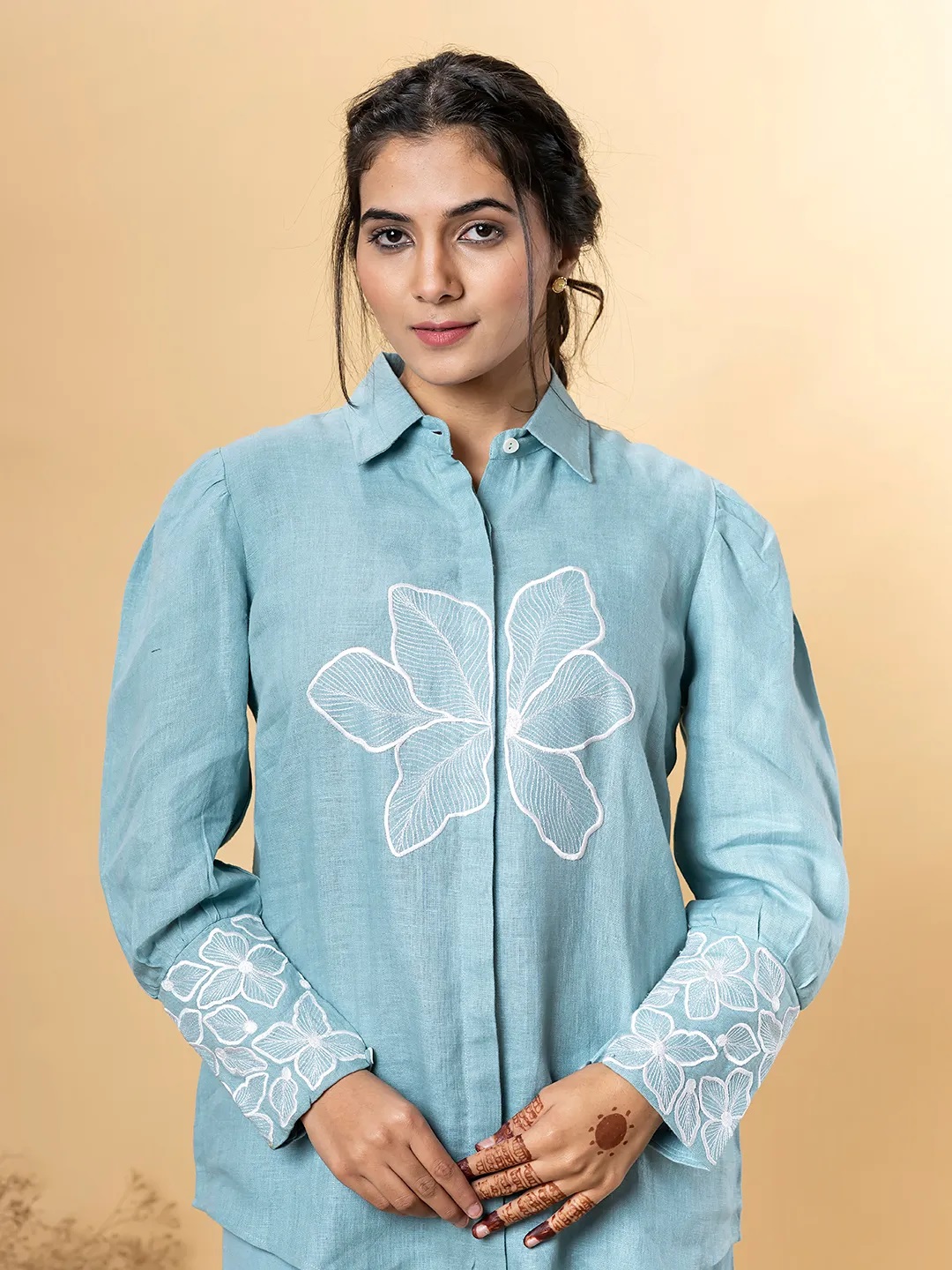 ES31_Linen blend blue co-ord set