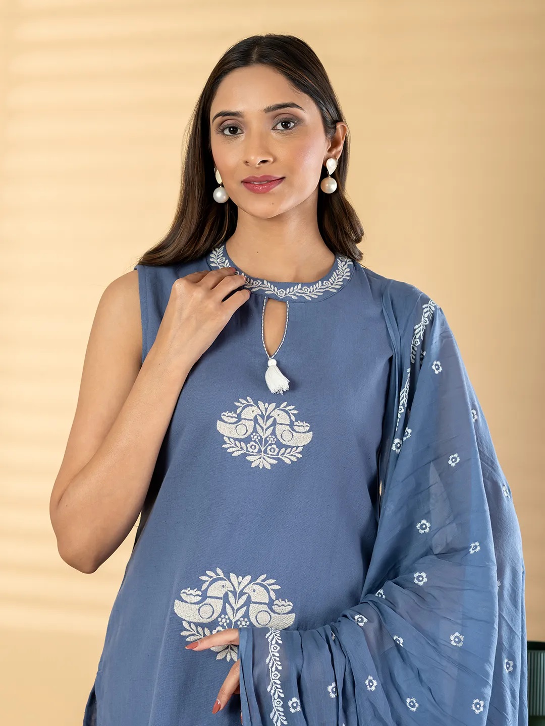 ES127_Dusty Blue Cotton Kurta Set