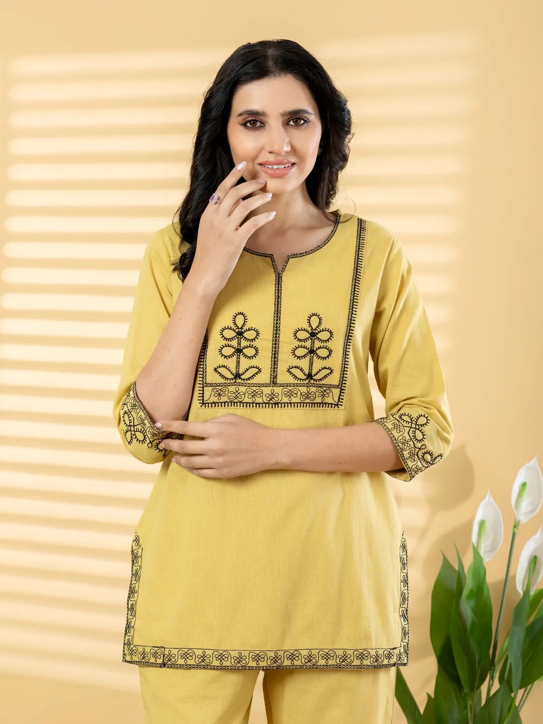 ES176_Dusty Yellow Linen Blend Co-ord Set