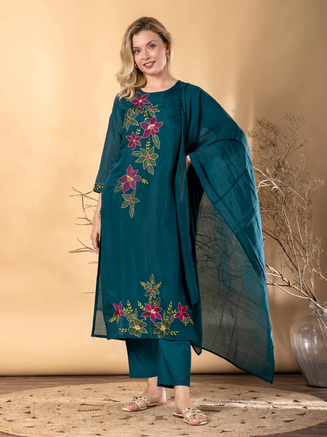 ES10_Emeral Green Chanderi Silk Kurta Set