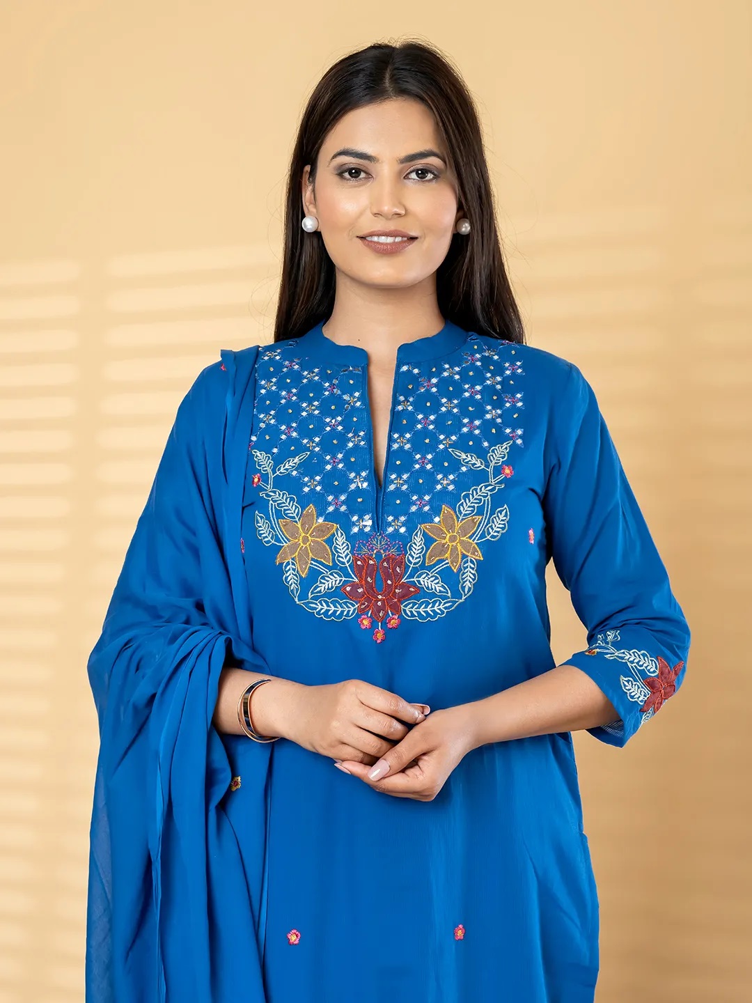 ES190_Straight style cotton blue kurta and bottom with dupatta