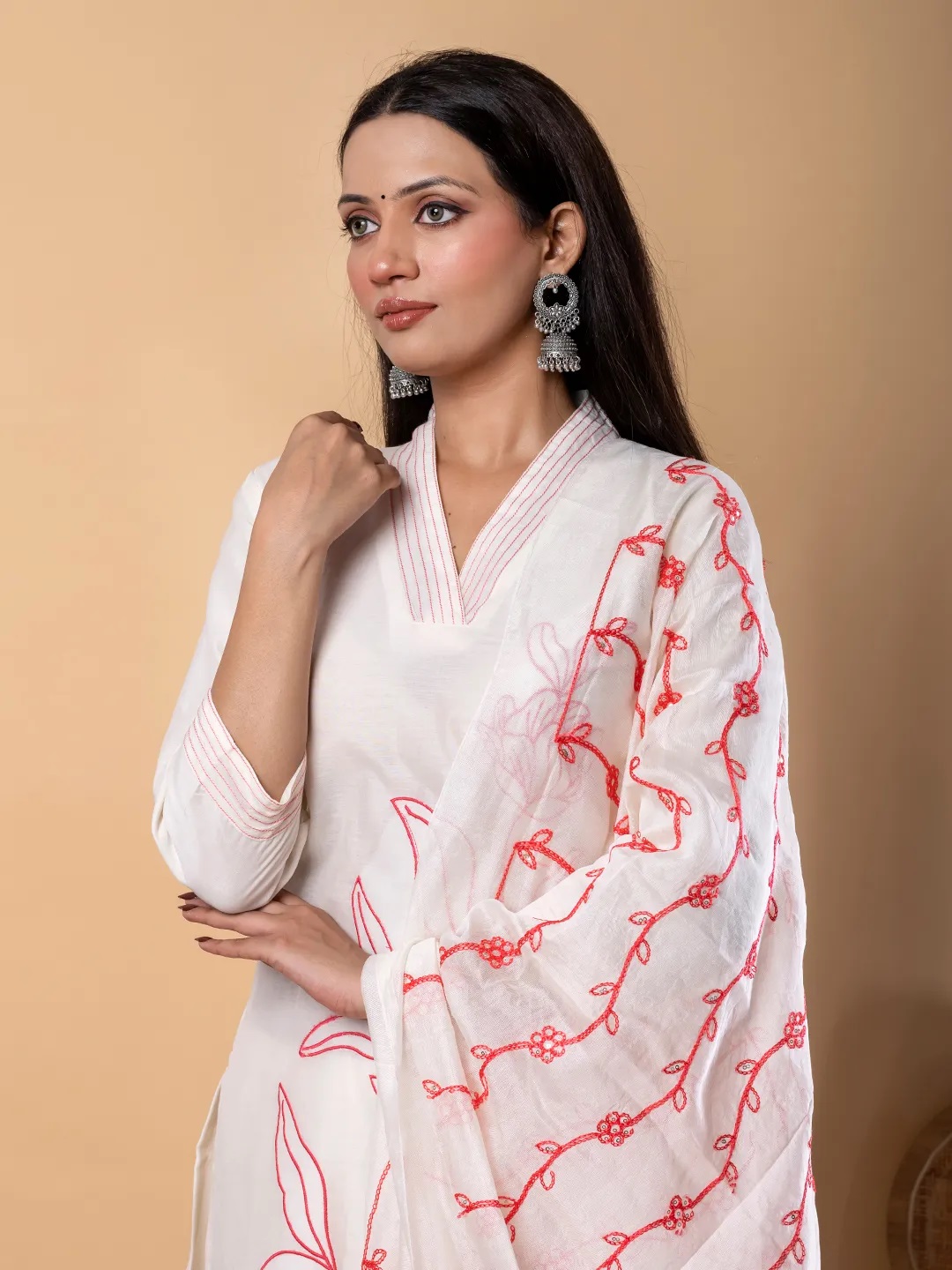 RP808_Chanderi silk with pink embroidery kurta set