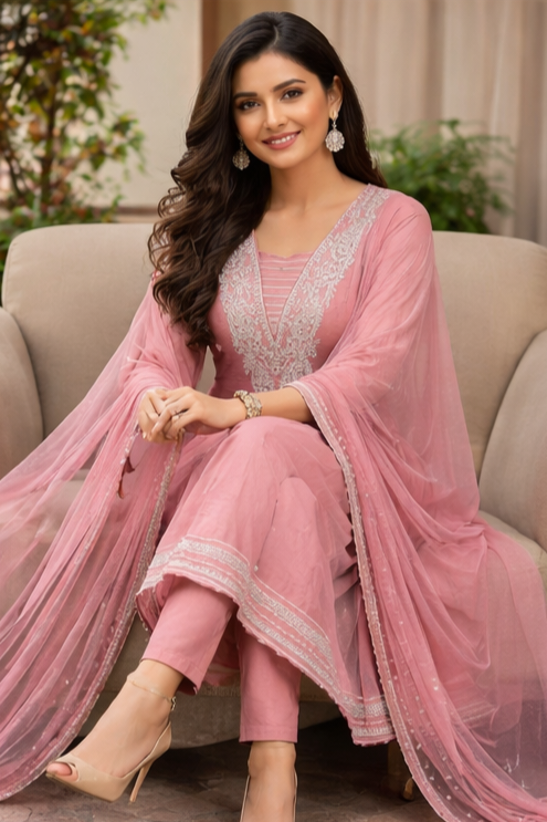 ES232_Dusty pink anarkali style kurta with gotta patti