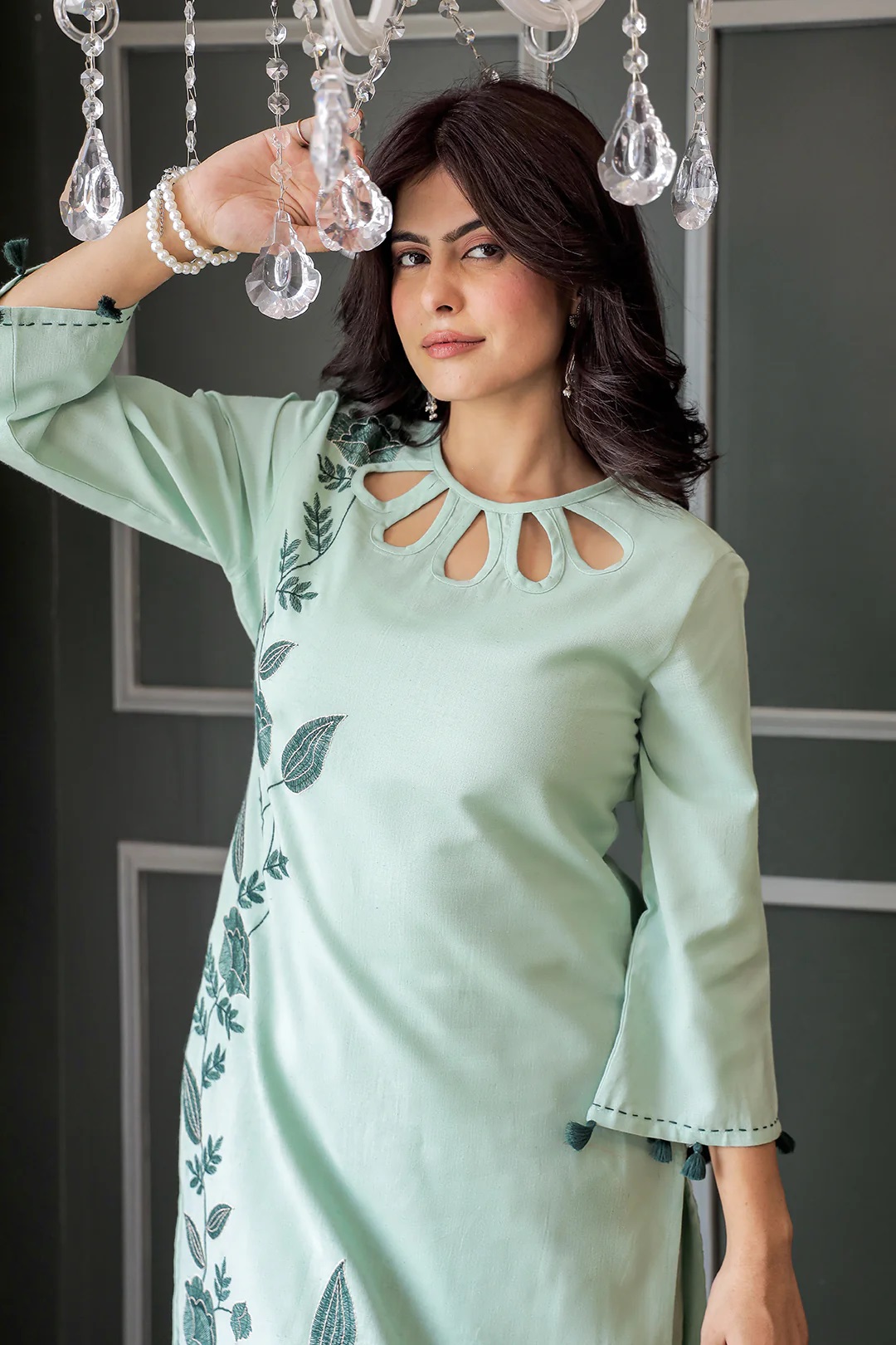 ES120_Slub cotton kurta trousers set