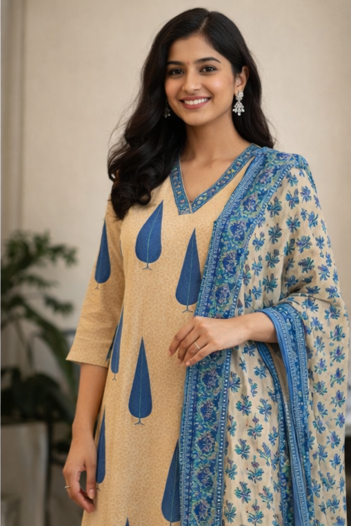 RAM07_cotton kurta set blue flower motif