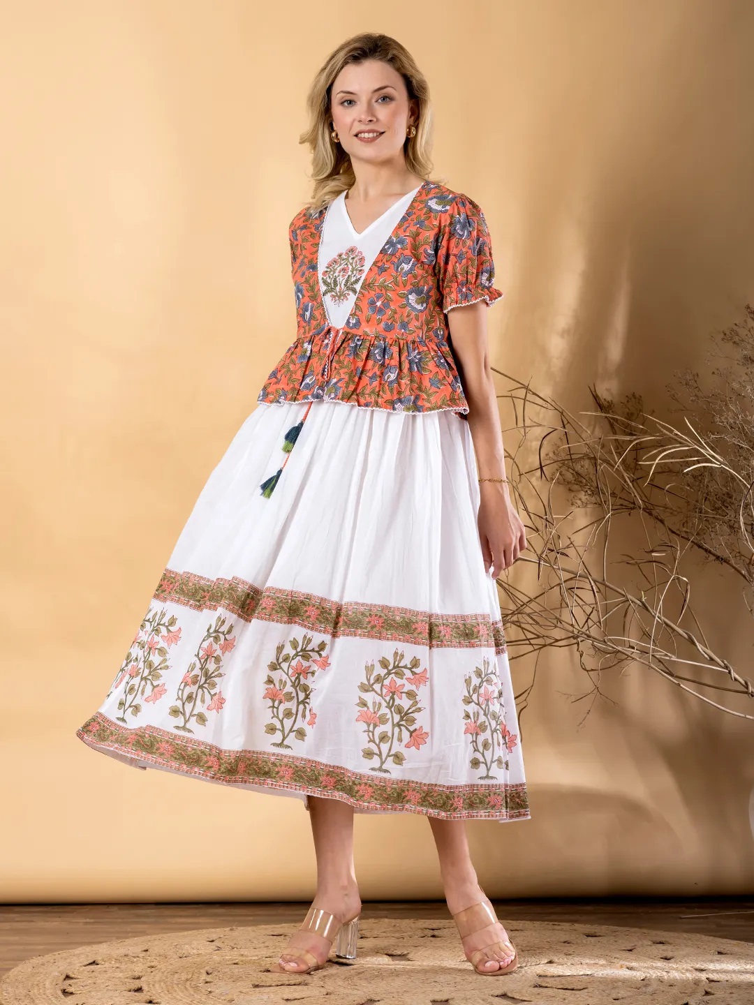 ES158_cotton sleeveless dress with jacket style top