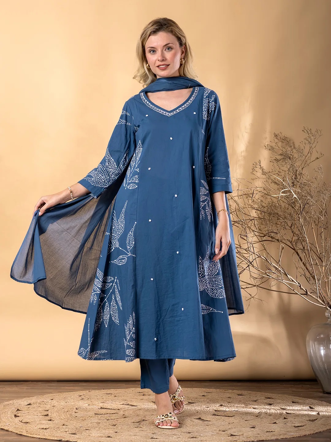 ES169_Cotton kurta set teal colour