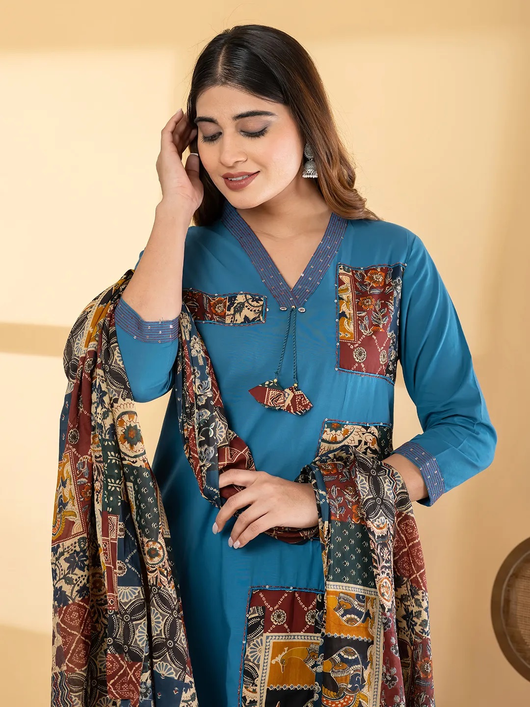 ES246_Cotton kurta set with patchwork