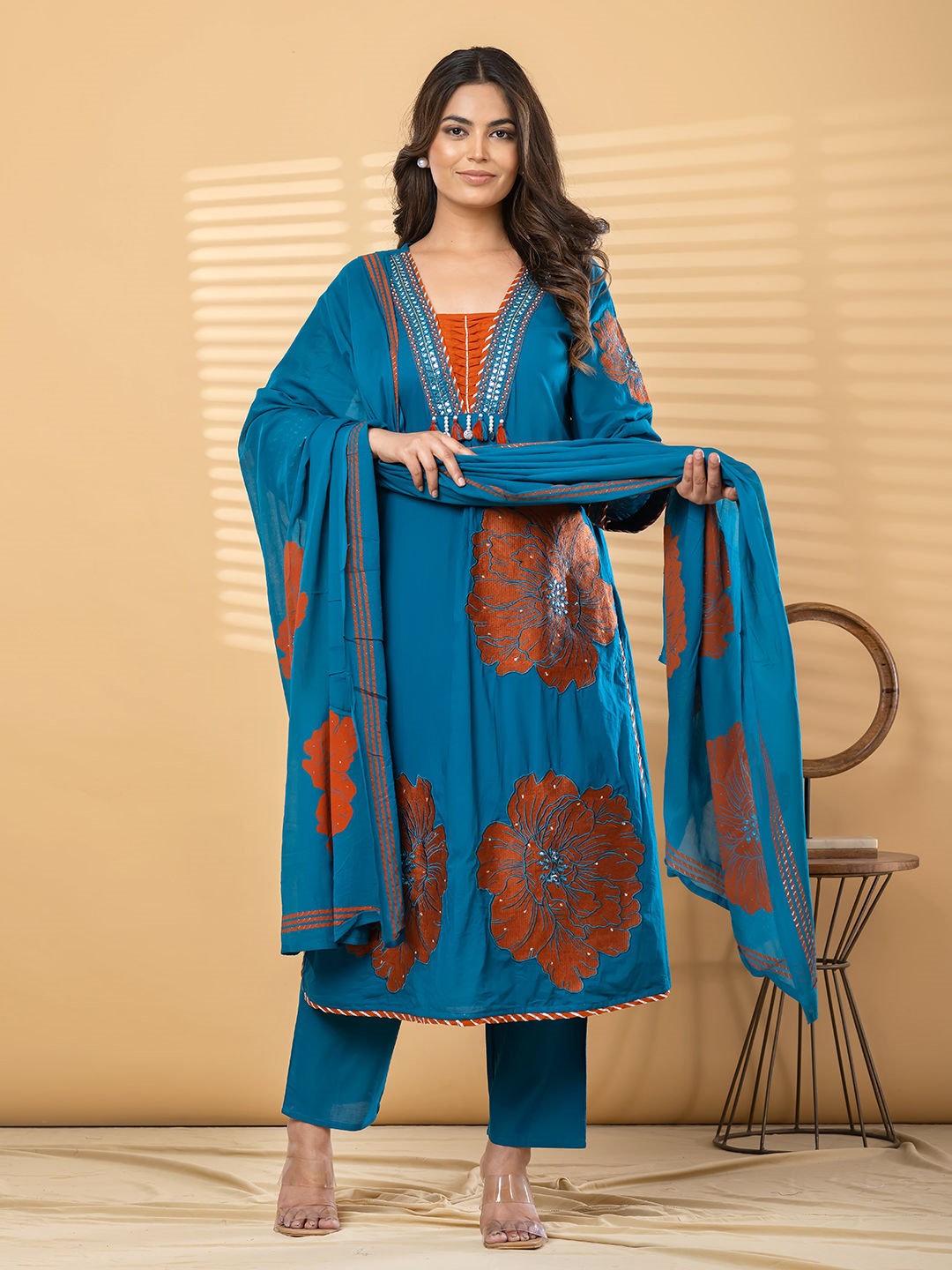 ES343 - TEAL COLOUR 3 PIECE KURTA