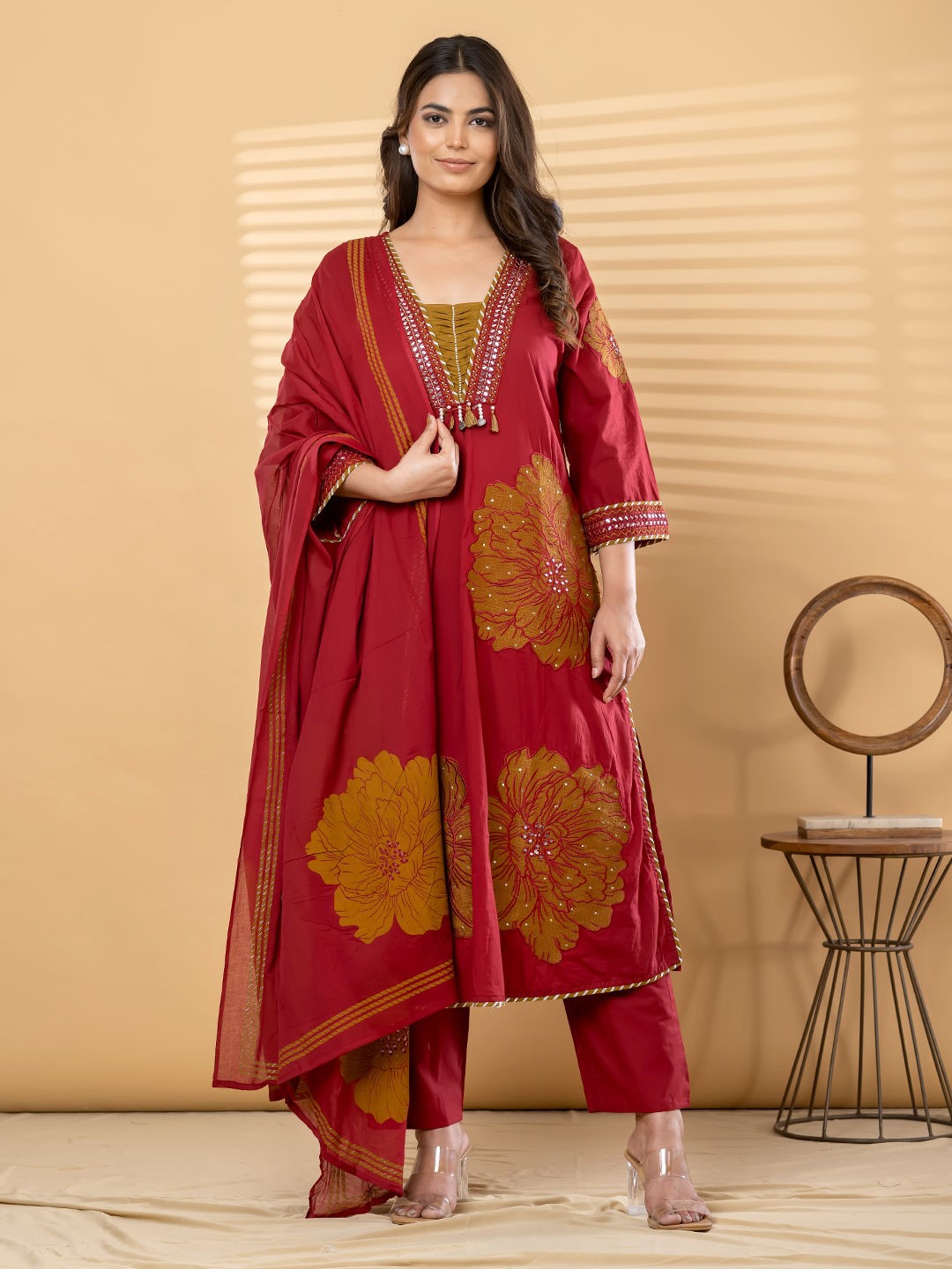 ES342 – Elegant Maroon Straight Style Kurta Set with Dupatta