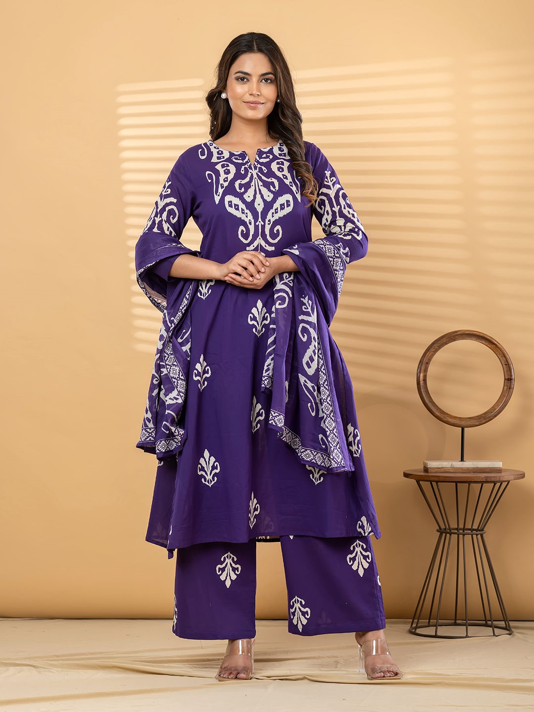 ES345/346 - Straight style purple/black color kurta and bottom with dupatta